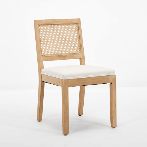 Cadeiras de sala de jantar em rattan, 2 unidades - estilo mid century, assento em cana, estrutura em madeira - bege