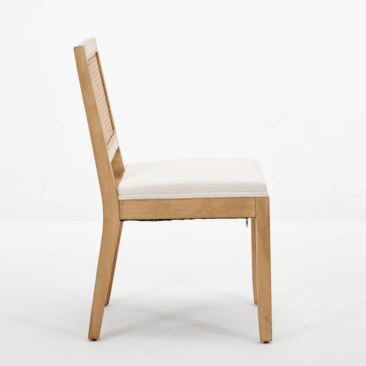 Cadeiras de sala de jantar em rattan, 2 unidades - estilo mid century, assento em cana, estrutura em madeira - bege