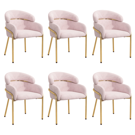 Cadeira de jantar individual 6 unidades - luxo leve, 4 pernas de metal, veludo - rosa