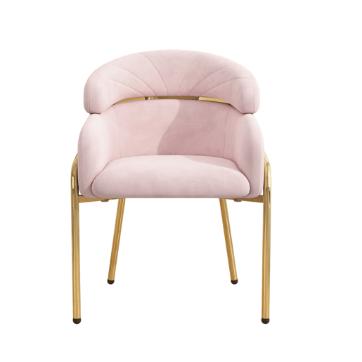 Cadeira de jantar individual 6 unidades - luxo leve, 4 pernas de metal, veludo - rosa