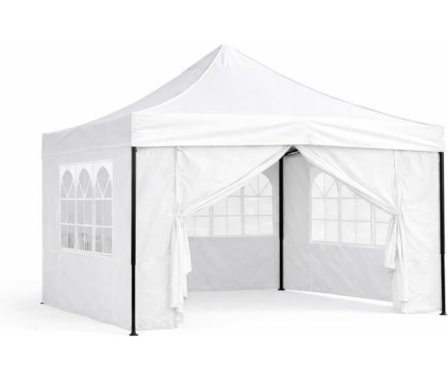 Dupi carpa plegable 3x3 metros | patas negras | incluye cerramiento perimetral gazebo | set laterales con 3 ventanas y 1 cerramiento | blanca