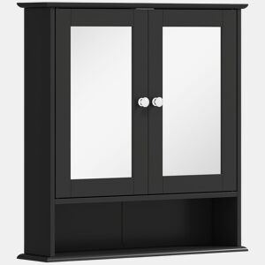 kleankin Armário de Casa de Banho com Espelho Armário de Parede com 2 Portas Prateleira Aberta e Ajustável Móvel Suspenso 56x13x58 cm Preto