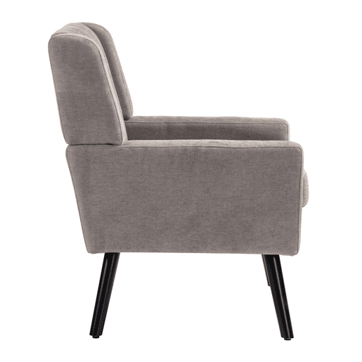Poltrona estofada - tamanho médio - estilo Mid-Century, espuma de alta densidade, pernas de madeira - Cinza Claro