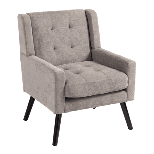 Poltrona estofada - tamanho médio - estilo Mid-Century, espuma de alta densidade, pernas de madeira - Cinza Claro
