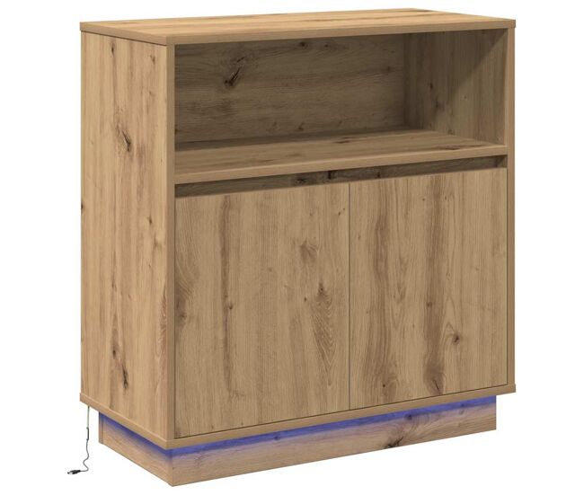 Aparador - mueble de almacenamiento led roble artesanal 71 x 34,5 x 75 cm es4196