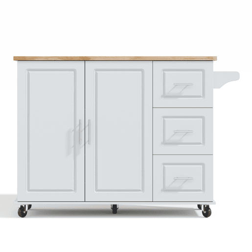 Mesa de cozinha móvel grande 137x43(76)x92 cm - Bancada em madeira de carvalho, design dobrável, armário multifuncional, 3 gavetas, suporte para toalhas - Cinza