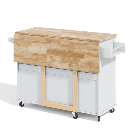 Mesa de cozinha móvel grande 137x43(76)x92 cm - Bancada em madeira de carvalho, design dobrável, armário multifuncional, 3 gavetas, suporte para toalhas - Cinza