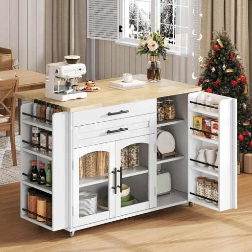 Ilha de cozinha móvel 120x4570x90 cm - dobrável, carrinho com rodas e arrumação - branco