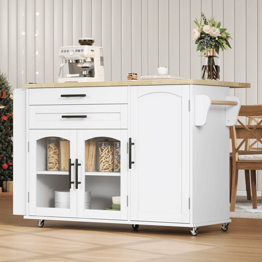 Ilha de cozinha móvel 120x4570x90 cm - dobrável, carrinho com rodas e arrumação - branco