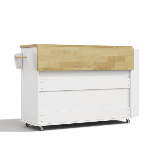 Ilha de cozinha móvel 120x4570x90 cm - dobrável, carrinho com rodas e arrumação - branco