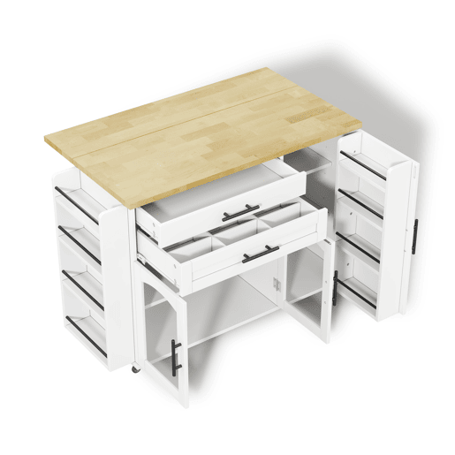 Ilha de cozinha móvel 120x4570x90 cm - dobrável, carrinho com rodas e arrumação - branco