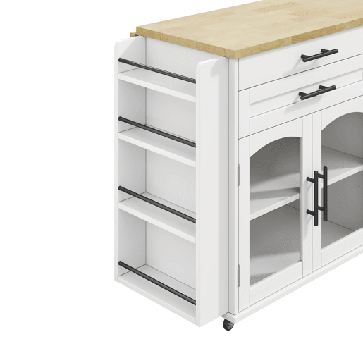 Ilha de cozinha móvel 120x4570x90 cm - dobrável, carrinho com rodas e arrumação - branco