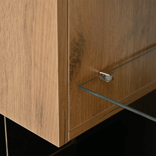Móvel de TV de 3 níveis para 70 - moderno com prateleiras de vidro e 2 gavetas - Preto+Natural Móvel de TV de 3 níveis para 70 - moderno com prateleiras de vidro e 2 gavetas - Preto+Natural