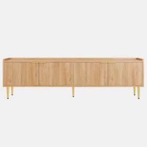 Móvel de TV 170x35x47,5 cm - Lowboard com porta texturizada, puxadores e pés dourados - Natural