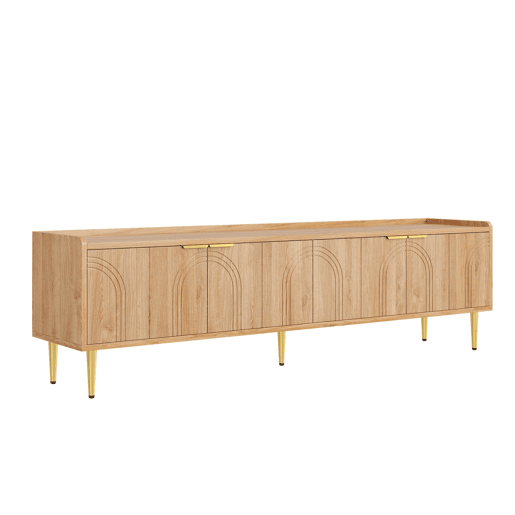 Móvel de TV 170x35x47,5 cm - Lowboard com porta texturizada, puxadores e pés dourados - Natural Móvel de TV 170x35x47,5 cm - Lowboard com porta texturizada, puxadores e pés dourados - Natural
