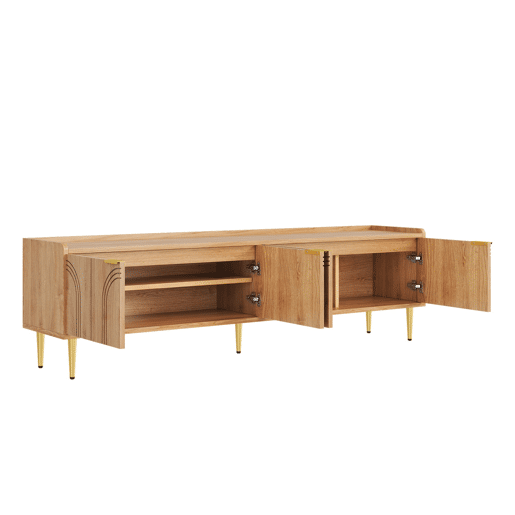 Móvel de TV 170x35x47,5 cm - Lowboard com porta texturizada, puxadores e pés dourados - Natural Móvel de TV 170x35x47,5 cm - Lowboard com porta texturizada, puxadores e pés dourados - Natural