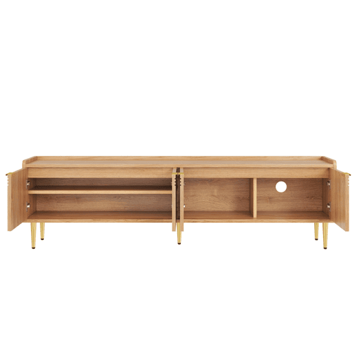 Móvel de TV 170x35x47,5 cm - Lowboard com porta texturizada, puxadores e pés dourados - Natural Móvel de TV 170x35x47,5 cm - Lowboard com porta texturizada, puxadores e pés dourados - Natural