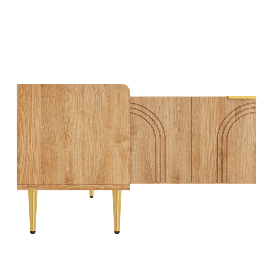 Móvel de TV 170x35x47,5 cm - Lowboard com porta texturizada, puxadores e pés dourados - Natural Móvel de TV 170x35x47,5 cm - Lowboard com porta texturizada, puxadores e pés dourados - Natural