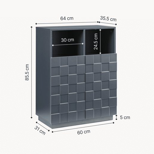 Cómoda alta Bopibobro com 2 portas 6 compartimentos 86x64x36 cm Cinzento escuro en.casa
