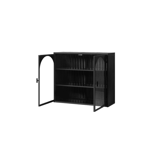 Armário de parede 70 cm - Portas de vidro, 2 portas, 3 níveis, design em tecido - Preto