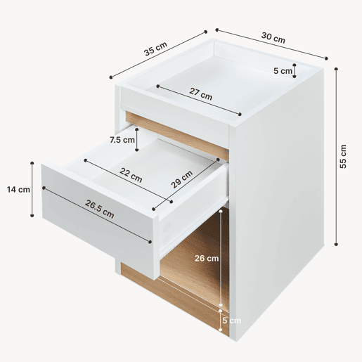 Mesa de cabeceira Lure 1 gaveta MDF 55x30x35 cm brancocarvalho en.casa