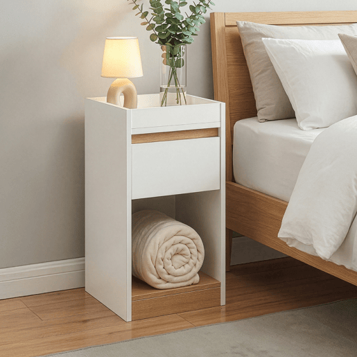 Mesa de cabeceira Lure 1 gaveta MDF 55x30x35 cm brancocarvalho en.casa