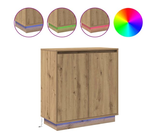 Aparador - mueble de almacenamiento led con estante roble artesanal 71 x 34,5 x 75 cm es4136