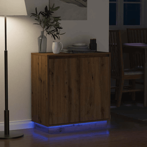 Aparador - Bufete - Móvei de apoio LED com porta Carvalho Artesanal 71 x 34,5 x 75 cm pt4136
