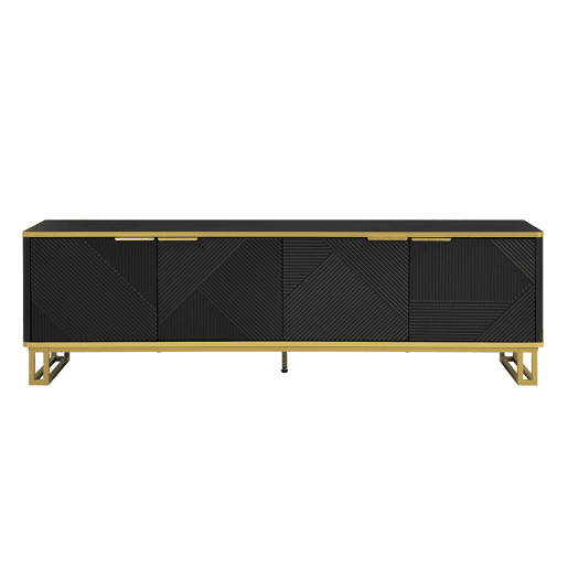 Móvel de TV 160x37,5 cm - 4 portas, design geométrico, baixo - Preto