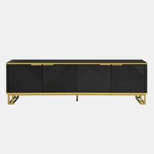 Móvel de TV 160x37,5 cm - 4 portas, design geométrico, baixo - Preto
