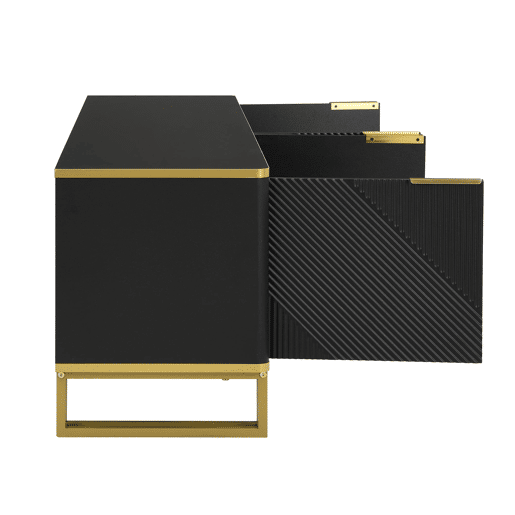 Móvel de TV 160x37,5 cm - 4 portas, design geométrico, baixo - Preto