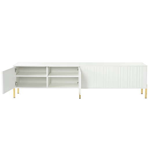 Móvel de TV 190x38x48 cm - Portas com ranhuras, pés dourados - Branco