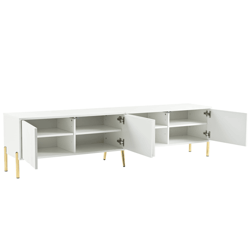 Móvel de TV 190x38x48 cm - Portas com ranhuras, pés dourados - Branco
