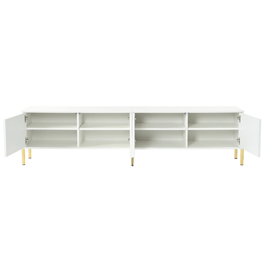 Móvel de TV 190x38x48 cm - Portas com ranhuras, pés dourados - Branco
