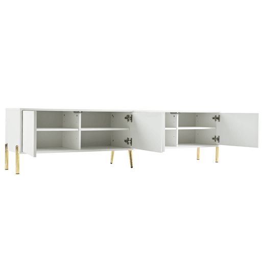 Móvel de TV 190x38x48 cm - Portas com ranhuras, pés dourados - Branco