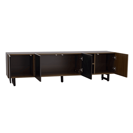 Móvel de TV 180x38 cm - 4 portas, baixo, design vintage - Preto e Natural
