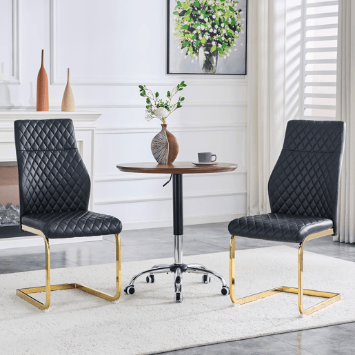 Cadeiras de sala de jantar 2 unidades - encosto alto acolchoado, estrutura metálica - preto e dourado