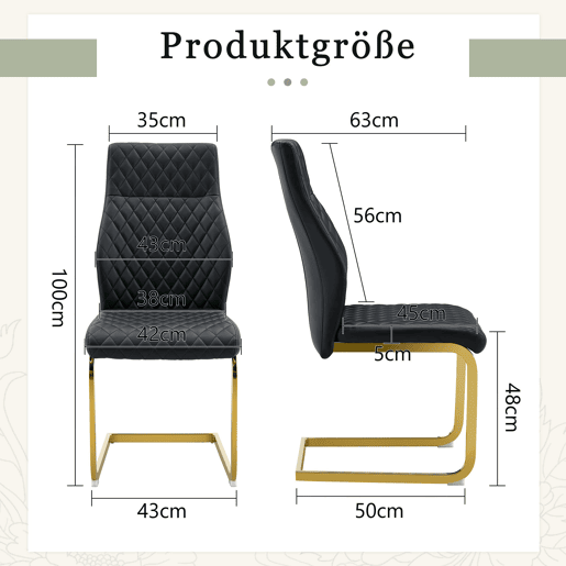 Cadeiras de sala de jantar 2 unidades - encosto alto acolchoado, estrutura metálica - preto e dourado