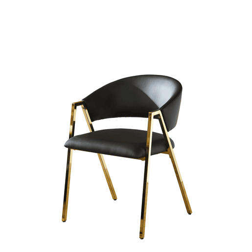 2 cadeiras de jantar - PU preto, estrutura dourada, design moderno minimalista - Preto