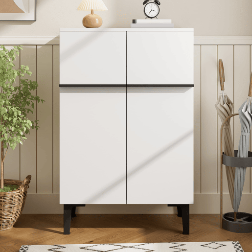 Sapateira 95x60x35 cm - Porta dupla, grande capacidade, prateleiras ajustáveis - PretoBranco