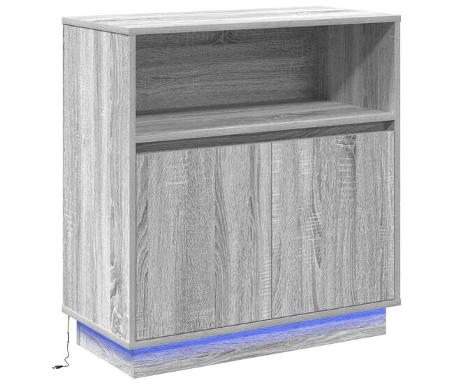 Aparador - mueble de almacenamiento led gris sonoma 71 x 34,5 x 75 cm madera de ingeniería es4142