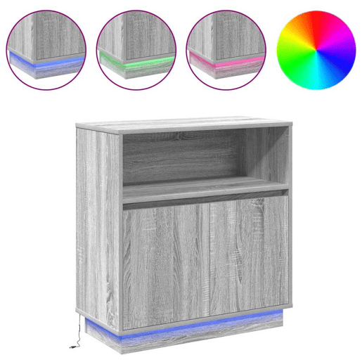 Aparador - Bufete - Móvei de apoio LED Cinza Sonoma 71 x 34,5 x 75 cm Madeira processada pt4142