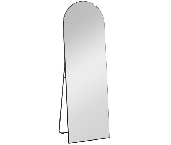 Homcom espejo de cuerpo entero, 150x50 cm, espejo de pie arqueado, sin marco, independiente, apoyado y de pared, para dormitorio, salón, negro