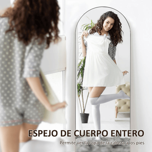 HOMCOM Espelho de Corpo Inteiro 150x50 cm, Espelho de Pé Arqueado sem Moldura, Independente ou de Parede, para Quarto, Sala, Preto
