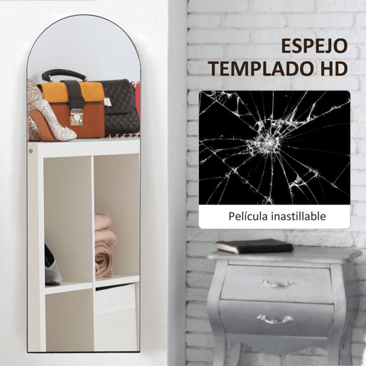 HOMCOM Espelho de Corpo Inteiro 150x50 cm, Espelho de Pé Arqueado sem Moldura, Independente ou de Parede, para Quarto, Sala, Preto