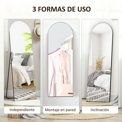 HOMCOM Espelho de Corpo Inteiro 150x50 cm, Espelho de Pé Arqueado sem Moldura, Independente ou de Parede, para Quarto, Sala, Preto