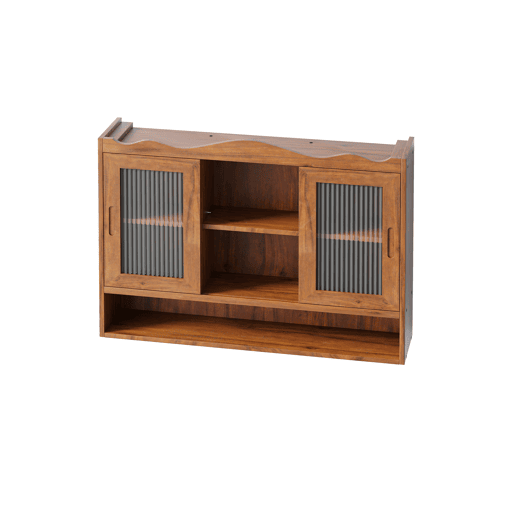 Armário deslizante retro 90 cm - 2 portas, 3 níveis de armazenamento - Castanho Armário deslizante retro 90 cm - 2 portas, 3 níveis de armazenamento - Castanho