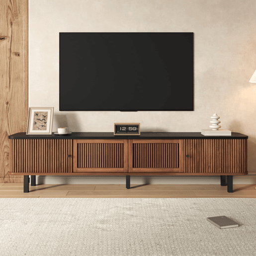 Móvel de TV baixo 190x35x45 cm - 2 portas de correr, 2 portas com grelha, design moderno - Nogueira Móvel de TV baixo 190x35x45 cm - 2 portas de correr, 2 portas com grelha, design moderno - Nogueira