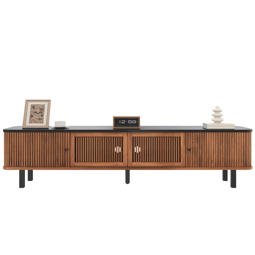 Móvel de TV baixo 190x35x45 cm - 2 portas de correr, 2 portas com grelha, design moderno - Nogueira Móvel de TV baixo 190x35x45 cm - 2 portas de correr, 2 portas com grelha, design moderno - Nogueira