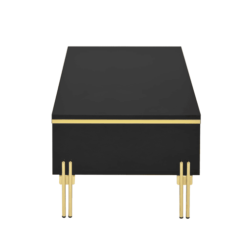 Móvel de TV e mesa de centro - Luxo moderno, superfície brilhante, bordas douradas, grande capacidade de armazenamento - Preto